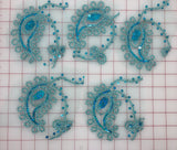 Lace Trim - Paisley Aqua with Sequins 5 Pieces Close-Out