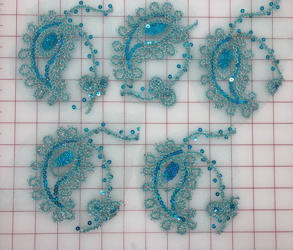 Lace Trim - Paisley Aqua with Sequins 5 Pieces