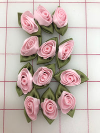 Flowers - Ribbon Rosebuds Pink and Green 12-Pack