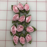 Flowers - Ribbon Rosebuds Pink and Green 12-Pack