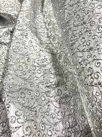 Brocade - 59-inches Wide Silver Swirl