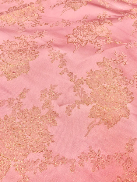 Brocade - 58-inches Wide Satin Rose Pink and Metallic Gold