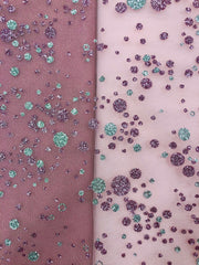 Fancy Tulle - 58/60-inches Wide Pink with Pink and Silver Glitter Polka Dots