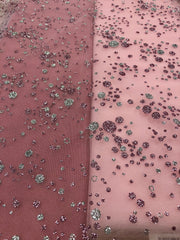 Fancy Tulle - 58/60-inches Wide Pink with Pink and Silver Glitter Polka Dots