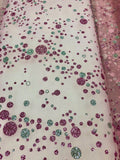Fancy Tulle - 58/60-inches Wide Pink with Pink and Silver Glitter Polka Dots