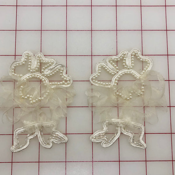 Applique - Beaded Lace Vintage 3D Motif Pairs Ivory Close-Out
