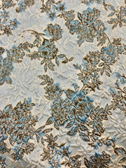 Brocade - 58-in 3D Blue, Winter White, and Palest Gold Reversible back In Stock!