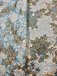Brocade - 58-in 3D Blue, Winter White, and Palest Gold Reversible back In Stock!