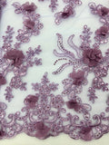 Fancy Lace - 52-inches Wide Corded Sequined Embroidered 3D Lavender