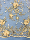Fancy Lace - 52-inches Wide Corded Sequined Embroidered 3D Warm Ivory