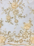 Fancy Lace - 52-inches Wide Corded Sequined Embroidered 3D Warm Ivory