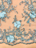 Fancy Lace - 52-inches Wide Corded Sequined Embroidered 3D Blue