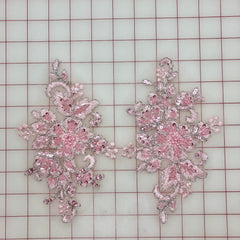 Applique - Beaded and Sequined Pink and Silver-Corded Motif Pairs