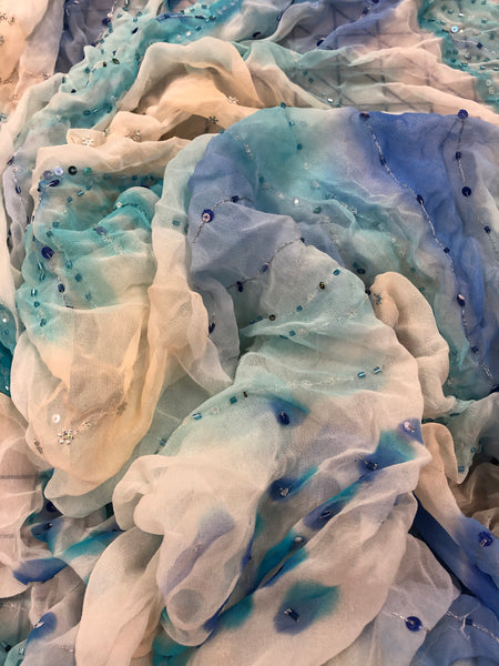 Silk Beaded Chiffon - 60-inches Wide White, Aqua, Periwinkle