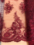 Fancy Lace - 52-inches Wide Border Corded Sequined Burgundy