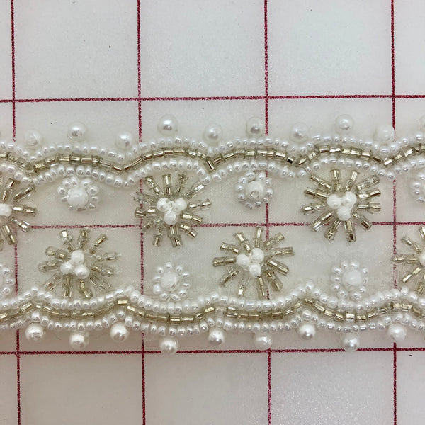 Non-Metallic Trim - 1.875-inches wide Vintage White and Ivory Bead and Pearl