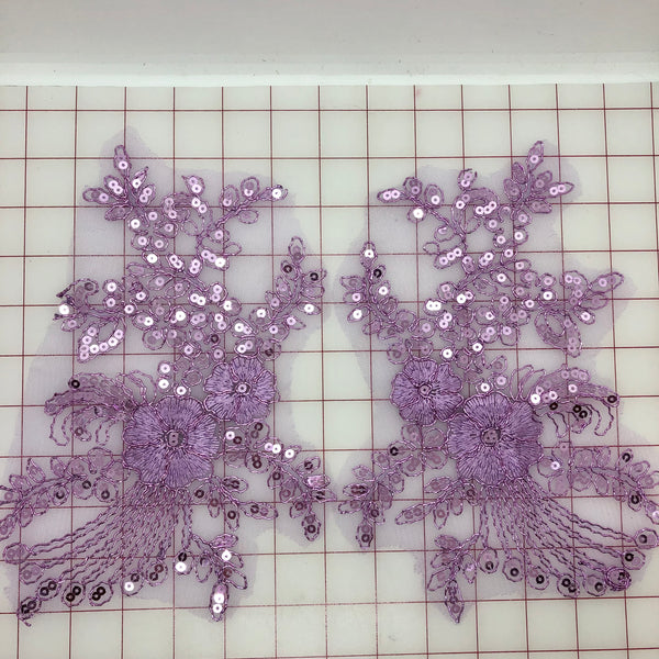 Applique - Sequined Lace Motif Pairs Lilac