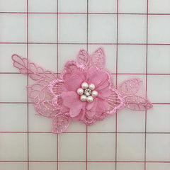 Applique - Rose Pink 3D Lace Flower Motifs