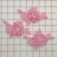 Applique - Rose Pink 3D Lace Flower Motifs