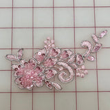 Applique - Beaded and Sequined Pink and Silver-Corded Flower Pairs